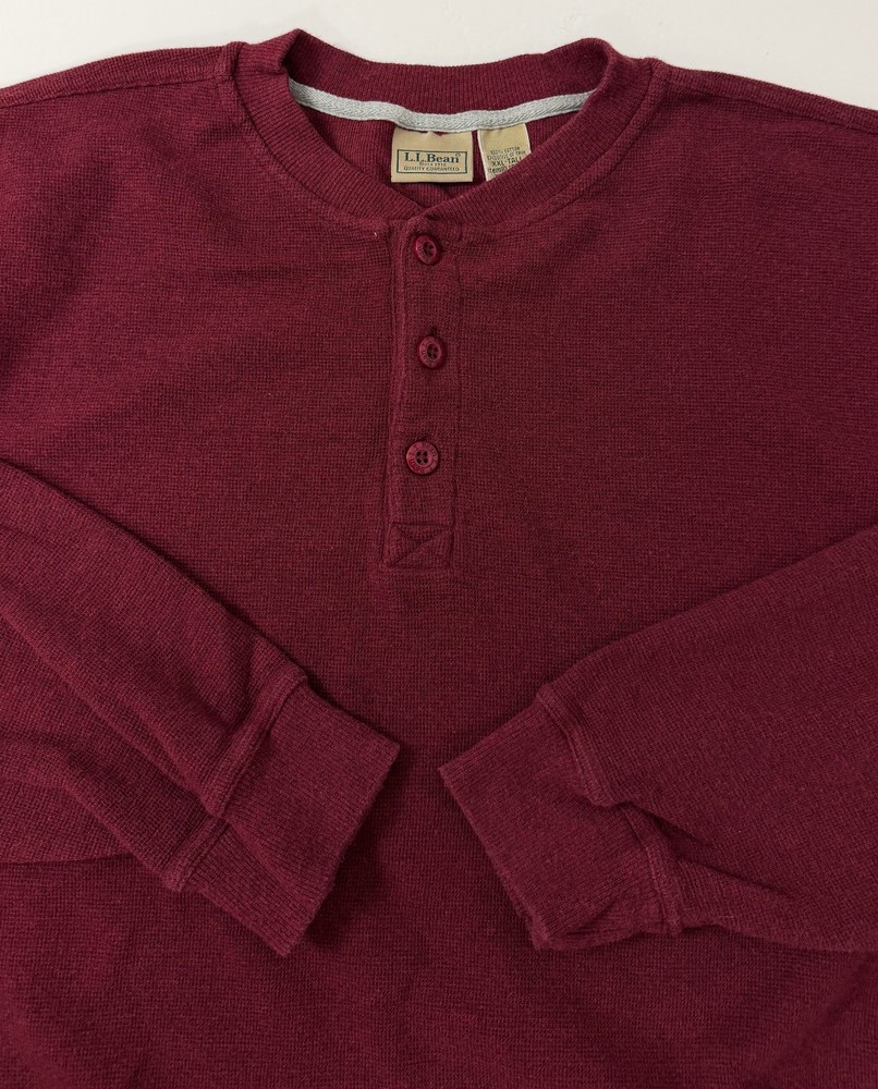 LL Bean Waffle Knit Henley Shirt Men XXL Thermal Stretchy Outdoors Heavy Cotton