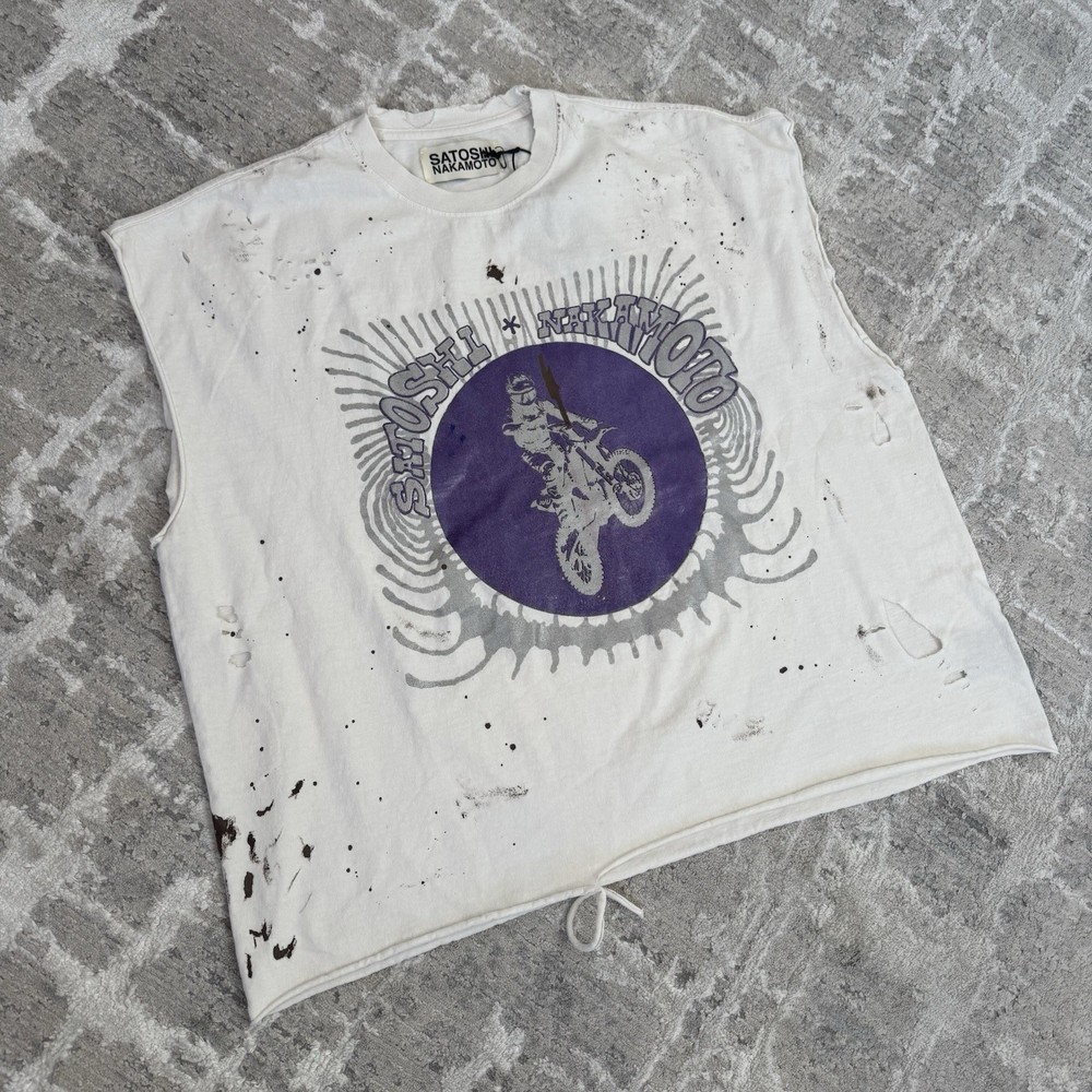 Satoshi Nakamoto Biker Motor Cross Cut Off Shirt