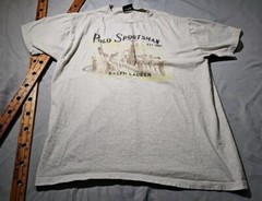 Vtg Polo Sport Shirt Mens Large Beige Sportsman Fishing Preppy Graphic Tee Y2k