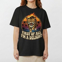 Angry Tiger Fire Eyes Tropical Beach Tee Retro Sunset Palm Trees T-Shirt