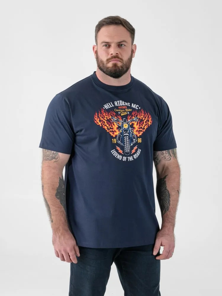D555 Duke Big Mens Printed T-Shirt Motorbike Print Navy 2XL 3XL 4XL-10XL 601900