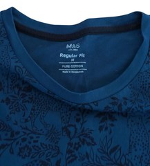 M&S Pure Cotton Leopard/Cheetah Print T-Shirt Top Tee M (K24) Casual Blue Tees