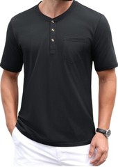 MAGCOMSEN Men’s Henley Shirts Short Sleeve Pocket Tee Shirts Black Size S