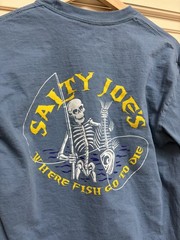 Salty Joes Long Sleeve T Shirt M Blue Skeleton Fishing Graphic Beach Outdoor