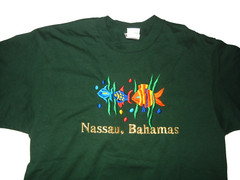 Vtg 90s NASSAU BAHAMAS Green Cotton COLORFUL FISH T-SHIRT Beach Surf Sz Men’s L