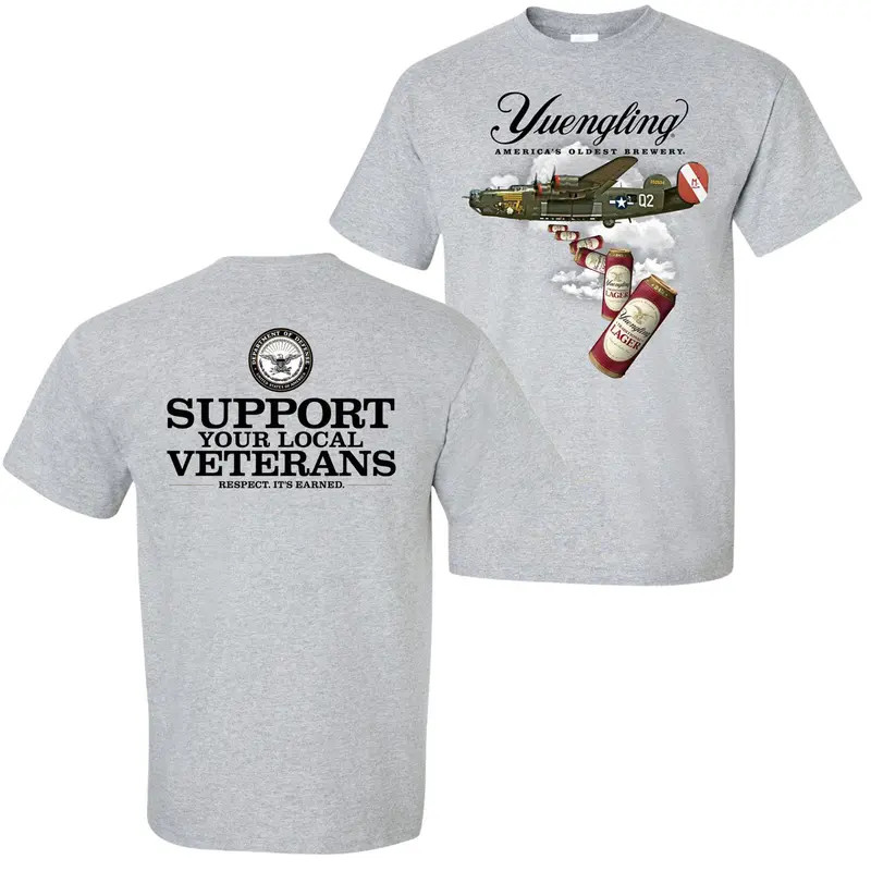 Yuengling Bomber Plane T-Shirt, Vintage Lager Bomb Drop Art on Front & “Support