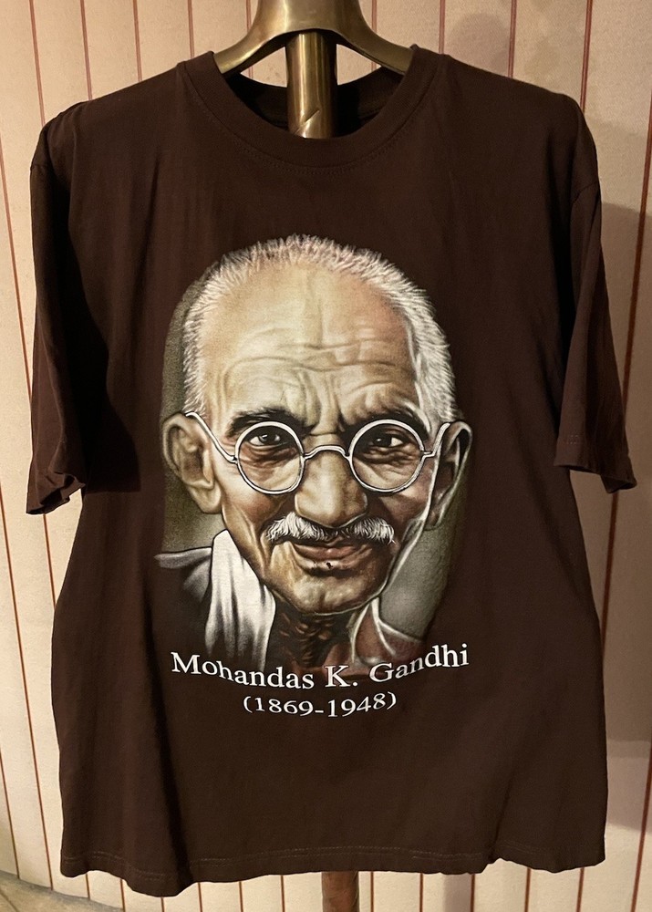 Mohandas Gandhi VTG T-Shirt UNISEX XXL Brown S/S (10/2/1869-1/30/1948) + Gift