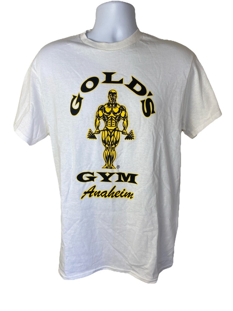 Gold’s Gym Anaheim T-Shirt White w/ Yellow Detail Bodybuilding Mecca Men’s M