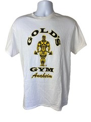 Gold’s Gym Anaheim T-Shirt White w/ Yellow Detail Bodybuilding Mecca Men’s M
