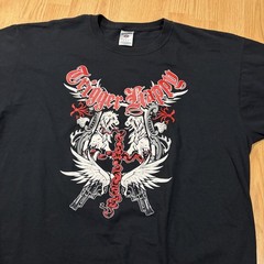 Men’s Y2k Trigger Happy Gun Graphic Grunge Design Black Shirt Men’s XL