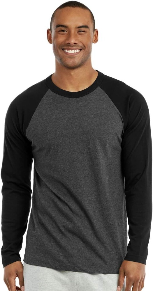 Cottonbell Men’s Full Length Sleeve Raglan Cotton Baseball T Shirt (S/ BLK/C.GR)