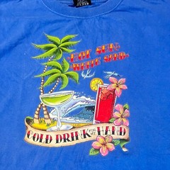 Vintage Hot Sun White Sand Cold Drink in My Hand Shirt Men’s 2XL Beach EUC