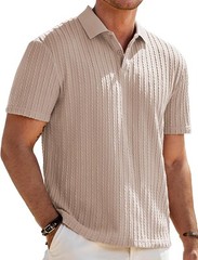 Mens Summer Casual Polo Shirt Short Sleeve Knit Stretchy Button Golf Tee Top