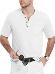 MAGCOMSEN Men’s Henley Shirts Short Sleeve Pocket Tee Shirts White Size M