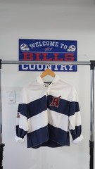 Retro T. Dalton Striped Rugby Shirt Small White Navy Cropped