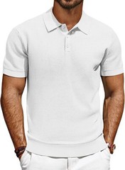 Men’s Short Sleeve Polo Shirt Casual Golf Wear Lightweight Waffle Knit Fabric