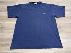 Vintage Nike T-Shirt Mens Sz M Faded Navy Blue Embroidered Swoosh White Tag Y2K