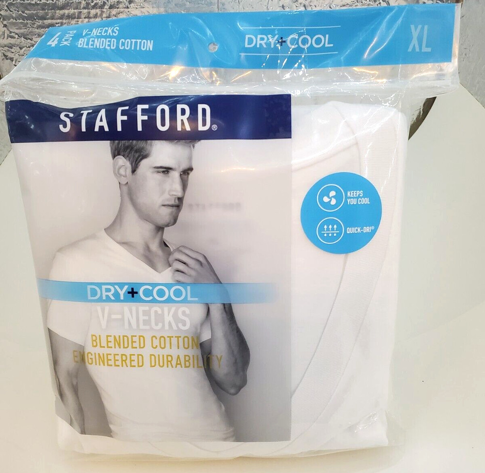 Stafford T Shirt Dry+Cool V-Necks Blended Cotton XL 4Pack