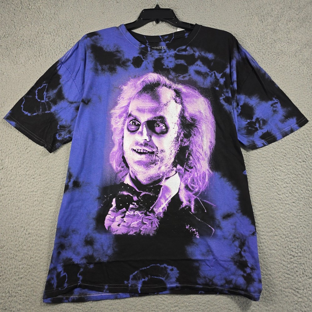 Beetlejuice Tie Dye Shirt Mens 2XL XXL Blue Distressed Classic Movie Retro NWT