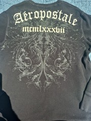 Aeropostale Thermal Waffle Knit Graphic Black Crest LS Shirt Large Y2K Grunge