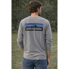 Patagonia Mens P-6 Logo Long Sleeve T-Shirt Heather Gray Organic Cotton Large