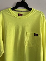 Wrangler Workwear Hi-Vis Neon Yellow Long Sleeve T-Shirt w Pocket Mens XL 46-48