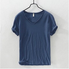 New Mens T Shirt Pure Color V Collar Short Sleeved Tops Tees Men T-Shirt 10color