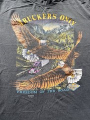 Vintage 1991 3D Emblem Truckers Only Freedom of the Road Eagle T-Shirt XL USA