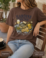 Sardine Picnic Comfort Colors Shirt, Vintage Coastal Seafood Summer Tee