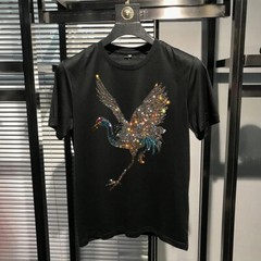 New Fashion Trend Stork Hot Drilling Rhinestones Summer Luxury Men T-Shirt