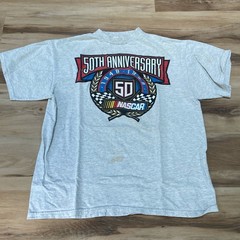 Checkered Flag NASCAR T-Shirt Mens XL 50th Anniversary Cotton Gray Vintage 90s