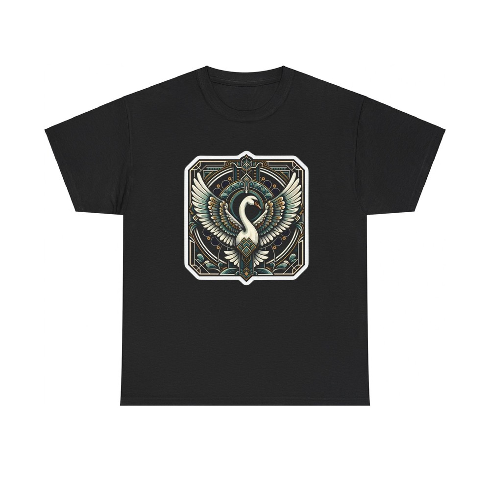 Unisex Adult T Shirt Art Deco Swan Vintage Style Elegant Graphic Bird Tee Retro