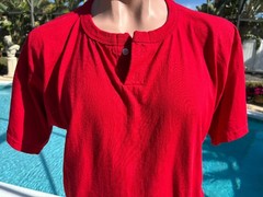 Vintage Wilson Henley short sleeve 50/50 Blank Red Plain T-Shirt Mens Size XL