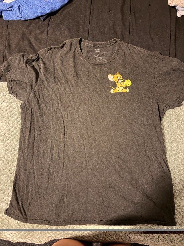 Men’s Tom & Jerry Graphic Print T-Shirt Black Cotton cartoon Short Sleeve XL