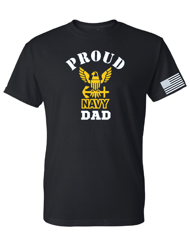 Proud navy dad T-shirt black tee white and yellow design T-shirt adult