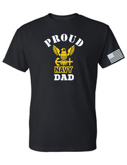 Proud navy dad T-shirt black tee white and yellow design T-shirt adult