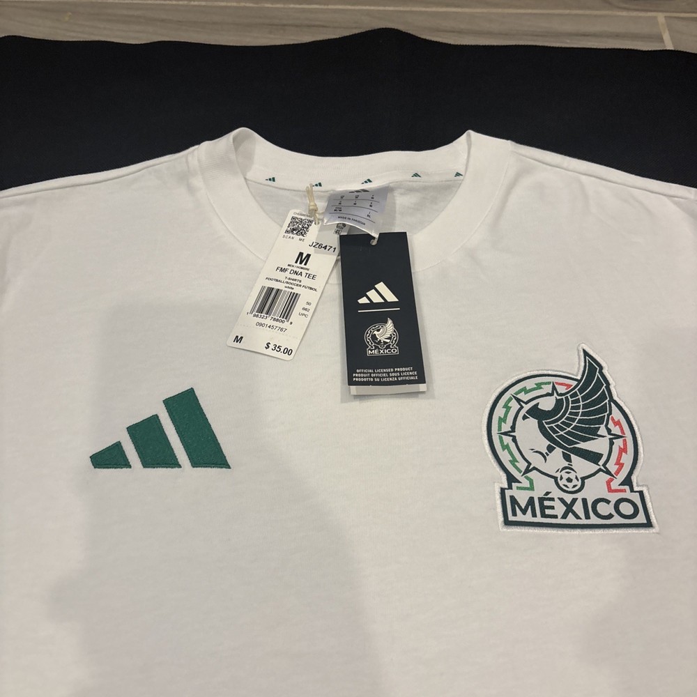 Adidas Medium 2026 Mexico Soccer DNA Tee Shirt White Green JZ6471 NWT $35