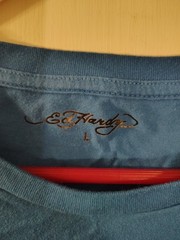 Ed Hardy Men Size L Short Sleeve Shirt Capri Blue Skull Dice Rhinestone 2 Sided