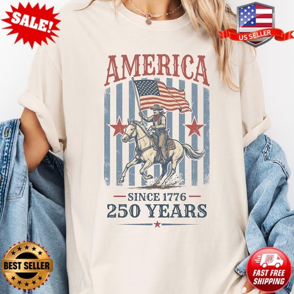 250th Anniversary Shirt, America 250 Cowboy Western Patriotic T-Shirt | S to 5XL