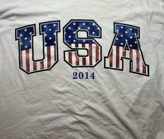 Men’s White Short Sleeve T-Shirt USA 2014 Design Size XL (46/48) 100% Cotton