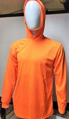 Safety Orange Long Sleeve Shirt With Hoodie, Polyester birdeye mesh fabric