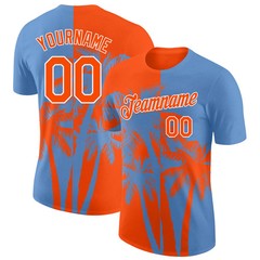 Custom Light Blue Orange White Hawaii Palm Tree T-Shirt Tropical Summer Gift