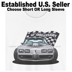 DigiRods Pontiac Trans Am 1979 10th Anniversary With Flag Cartoon Car T Shirt