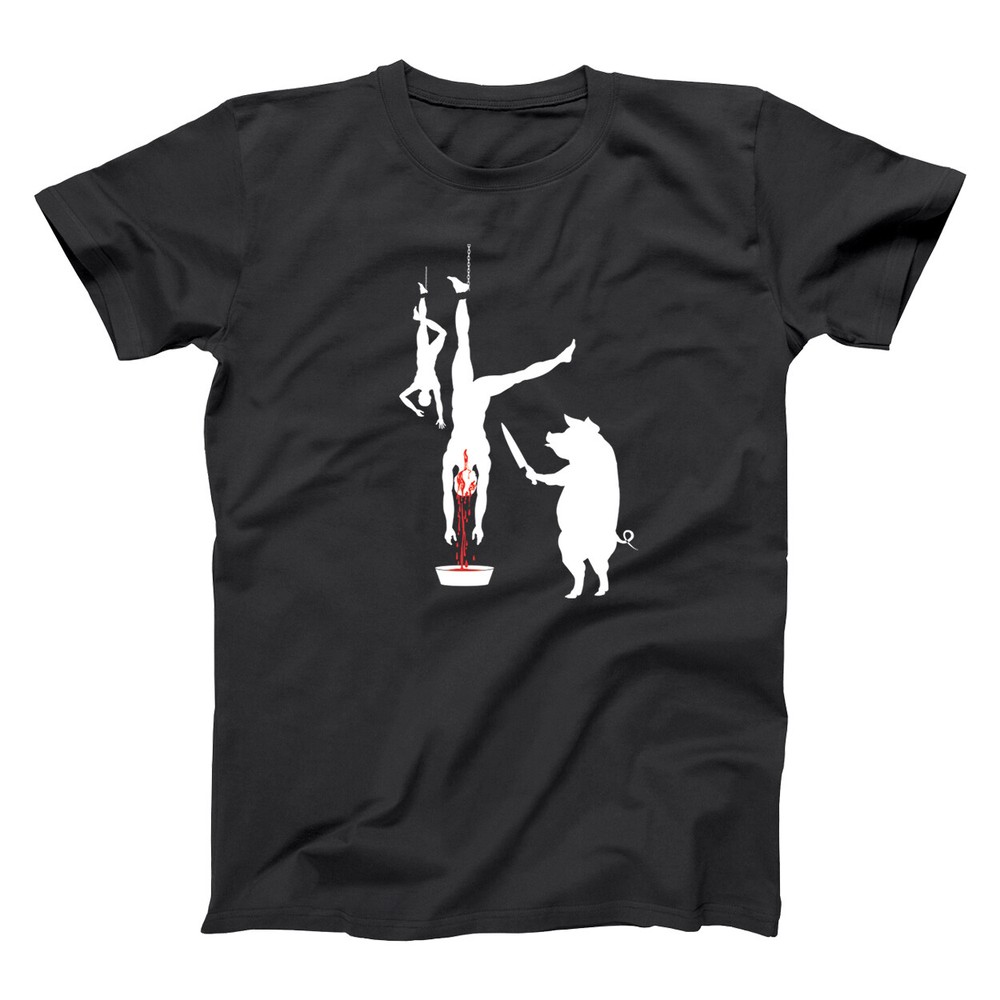 Pig Line Butcher Vegetarian Vegan Funny Humor Black Basic Men’s T-Shirt