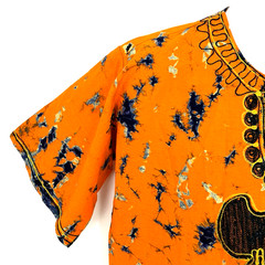 Vtg African Dashiki Shirt XL Orange Tie Dye Embroidered Africa Map Hippie Tunic