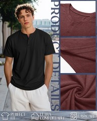 Ficerd 3 Pack Men’s Big and Tall Henley T-Shirts Short Sleeve Plus Size Tee 4XL