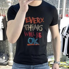 New Men Luxury Rhinestones Fashion Diamonds Black White T-Shirt High Quality