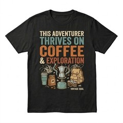 This Adventurer Thrives On Coffee Exploration T-Shirt Vintage Soul Camping Tee