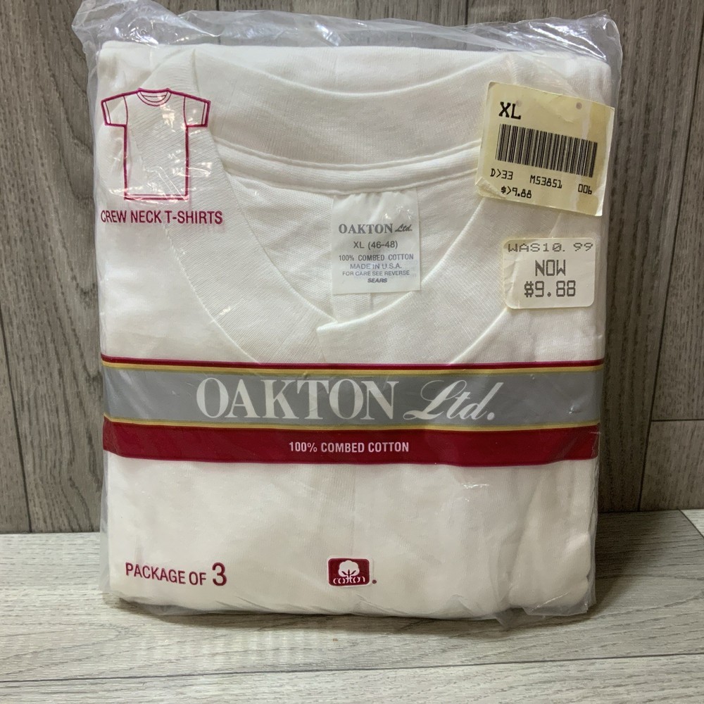 Vintage Oakton LTD Pack Of 3 Combed Cotton V-neck White Shirts XL NIP USA Made