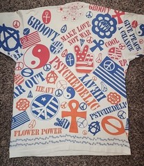 Vintage 80s Peace Love Not War Hippie Psychedelic Single Stitch AOP Shirt Sz XL